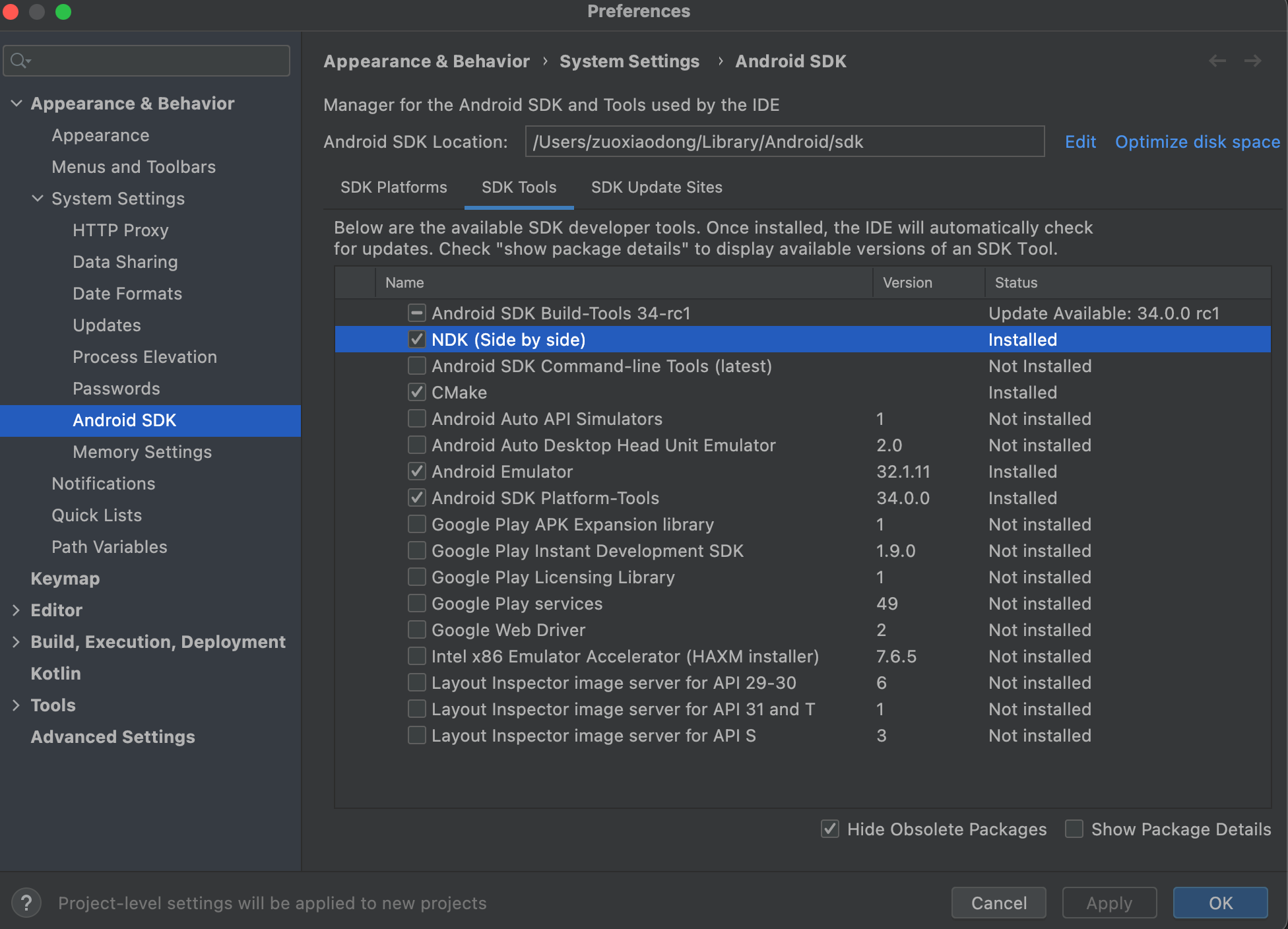 android studio setting